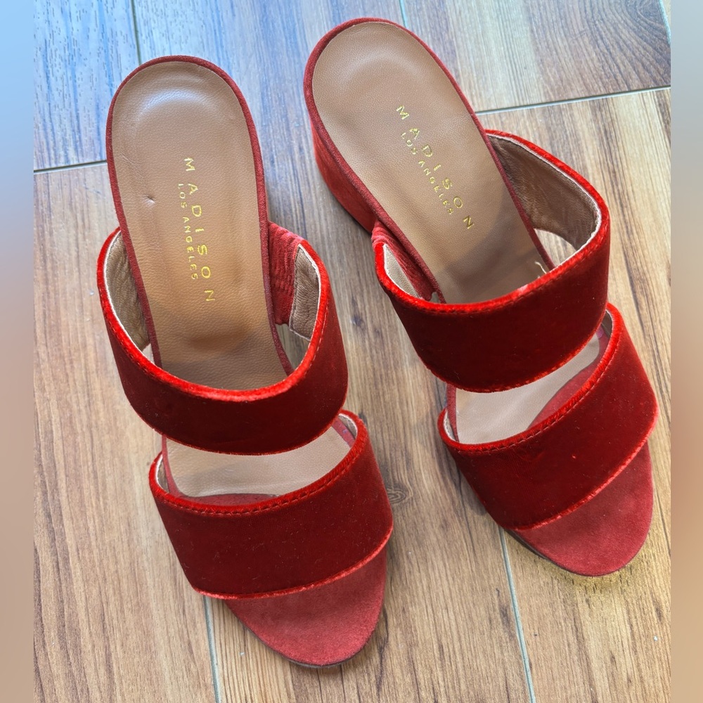 Madison LA Red Velvet Block Heel Mule 37.5